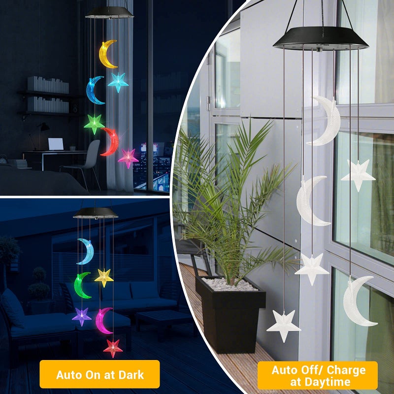 Toodour Solar Wind Chimes, Color Changing Wind Chimes Moon and Star, LED Decorative Mobile, Gift for Mom Grandma, Waterproof Outdoor Moon Star Light for Garden, Patio, Yard, Window Outdoor Decor - Image 5
